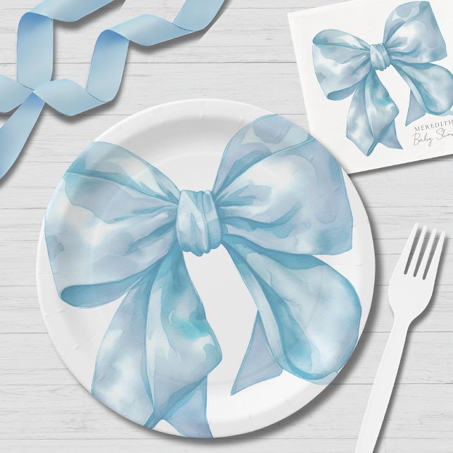 Einfache Blue Bow Baby Dusche Pappteller (Simple Blue Bow Baby Shower Paper Plates)