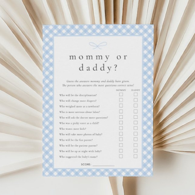 Einfache Blue Bow Mommy oder Daddy Game Card (Von Creator hochgeladen)