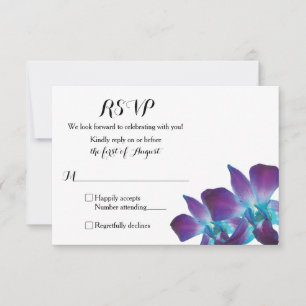 Einfache Blue Dendrobium Orchid Wedding RSVP Card