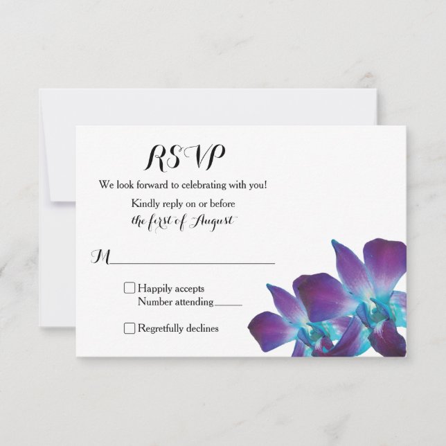Einfache Blue Dendrobium Orchid Wedding RSVP Card Karte (Vorderseite)