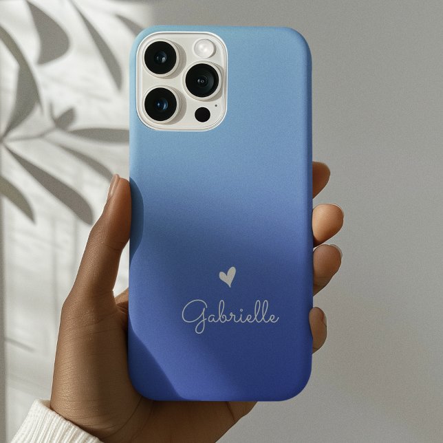 Einfache Blue Gradient Herz Minimaler Skriptname iPhone Hülle (Von Creator hochgeladen)