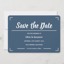 Einfache Blue Handwriting Script Hochzeit Save The Date