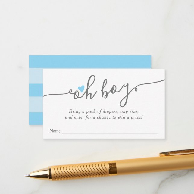 Einfache Blue Heart Boy Baby Dusche Windeln Raffel Begleitkarte (Vorderseite/Rückseite Beispiel)