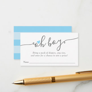 Einfache Blue Heart Boy Baby Dusche Windeln Raffel Begleitkarte