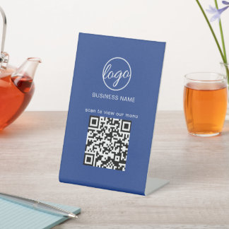 Einfache Blue Logo QR Code Modernes Geschäft Sockelschild