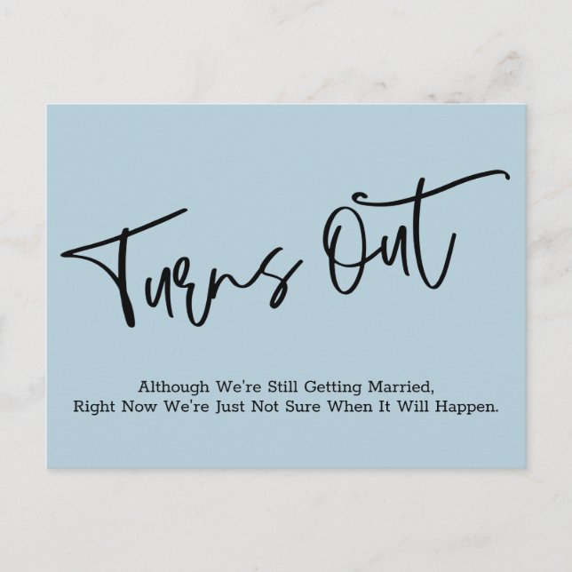 Einfache Blue Postponed Wedding Ankündigung Postkarte (Vorderseite)