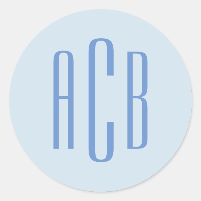 Einfache Blue Three Letter Monogram Runder Aufkleber (Vorderseite)