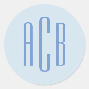 Einfache Blue Three Letter Monogram Runder Aufkleber