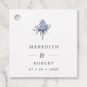 Einfache Blue Watercolor Thistle Wedding Names Geschenkanhänger