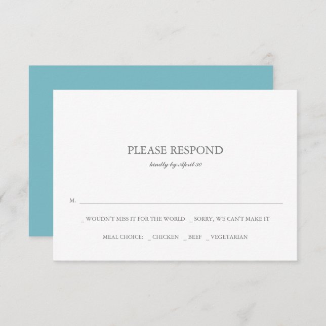 Einfache Blue Wedding RSVP Cards Mitteilungskarte (Vorne/Hinten)