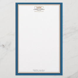 Einfache Blue White Monogram Business Briefpapier