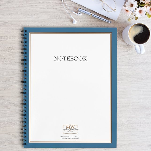 Einfache Blue White Monogram Business Notizbuch (Von Creator hochgeladen)