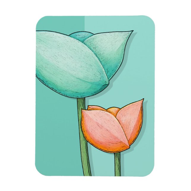 Einfache Blume aquamarin orange Premium Magnet (Vertikal)