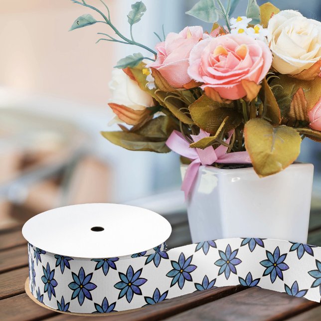 Einfache Blume Blau und Weiße Daisy Girly Floral Ripsband (Von Creator hochgeladen)