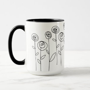Einfache Blume, die Schwarz und Weiß Zeichne Tasse