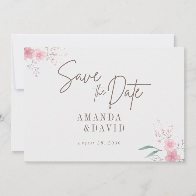 Einfache Blume Elegante Wedding Save the Date Card (Vorderseite)