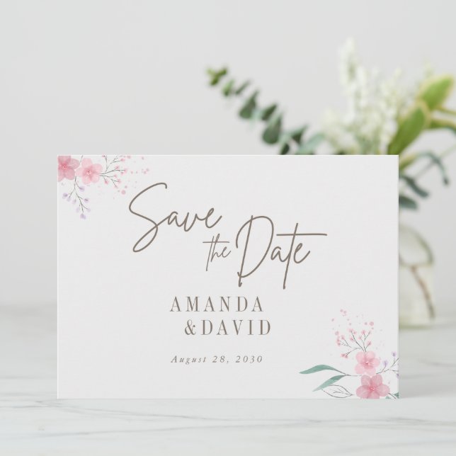 Einfache Blume Elegante Wedding Save the Date Card Einladung (Stehend Vorderseite)