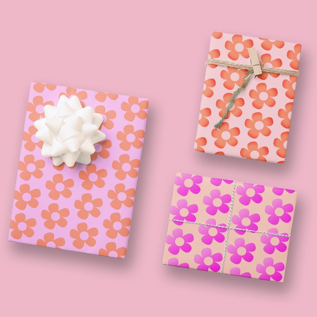 Einfache Blume in Preppy Hot Pink Orange Pastellfa Geschenkpapier Set (Von Creator hochgeladen)