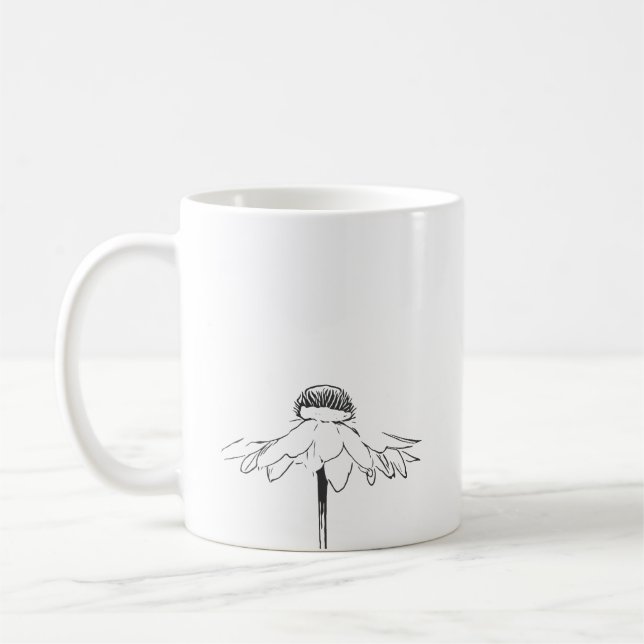 Einfache Blume in Schwarz und Weiß Zeichnend Kaffeetasse (Links)