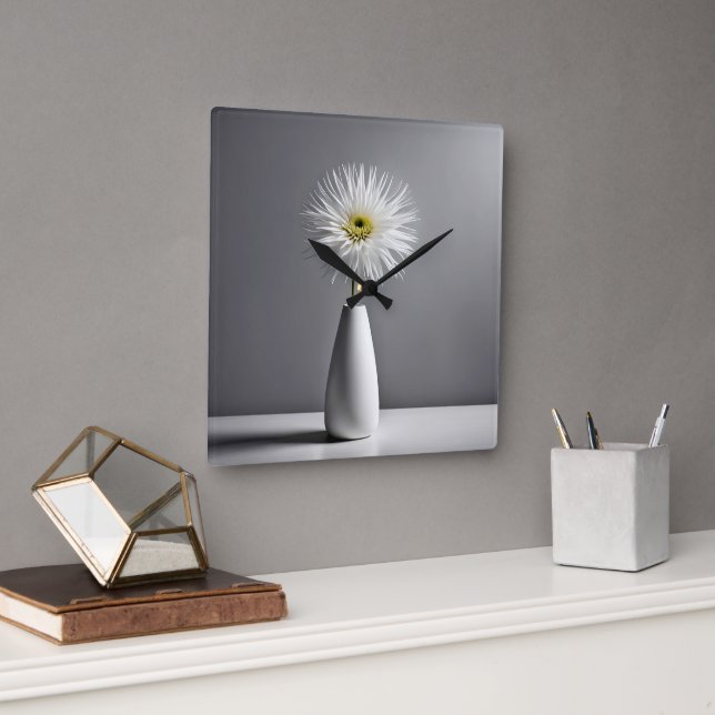Einfache Blume in Vase Quadratische Wanduhr (Büro)