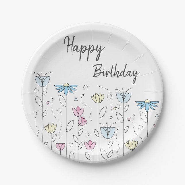 Einfache Blume mit Happy Birthday Pappteller (Vorderseite)