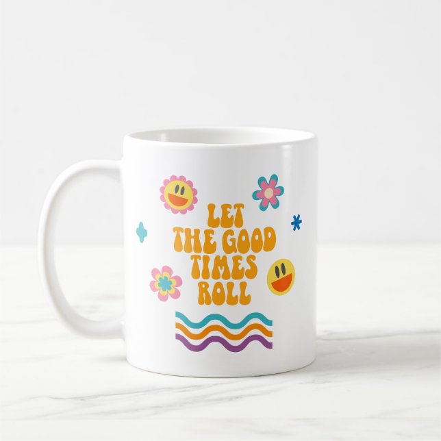 Einfache Blume Retro Smiley Rainbow Fun Kaffeetasse (Links)