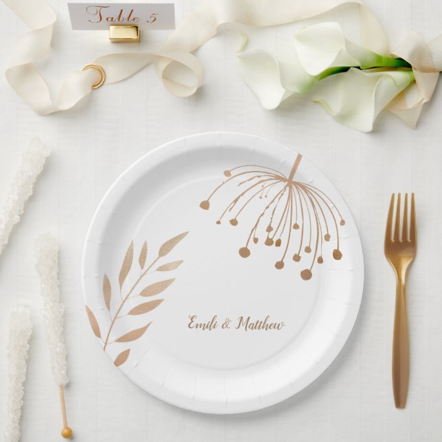 Einfache Blumenbotaniqe Gold Foil Wedding Pappteller (Hochzeit)