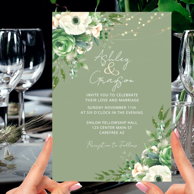 Einfache Blumenfeier Grüne Hochzeit Einladung (Von Creator hochgeladen)