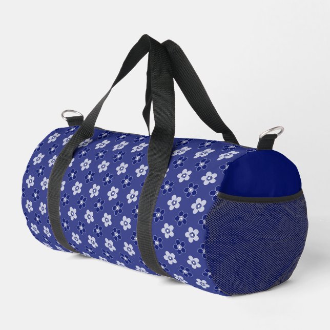 einfache blumenfeste blaue Muster Retro kleine Blu Duffle Bag (Rechte Ecke)
