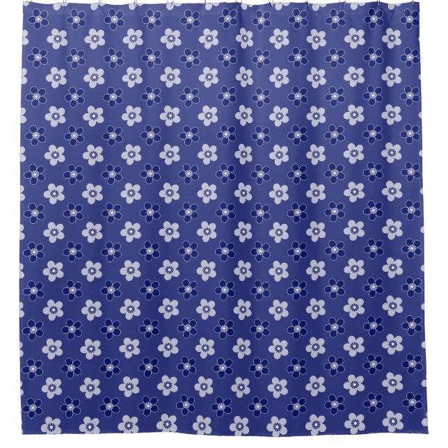 einfache blumenfeste blaue Muster Retro kleine Blu Duschvorhang (Vorderseite)