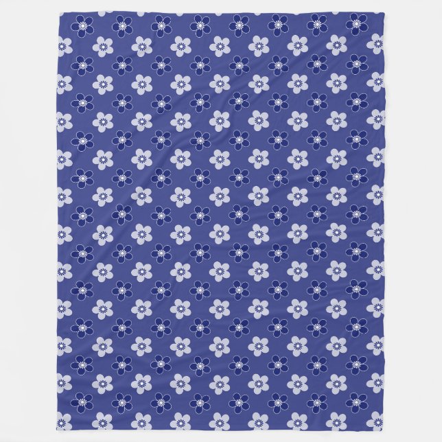 einfache blumenfeste blaue Muster Retro kleine Blu Fleecedecke (Vorderseite)