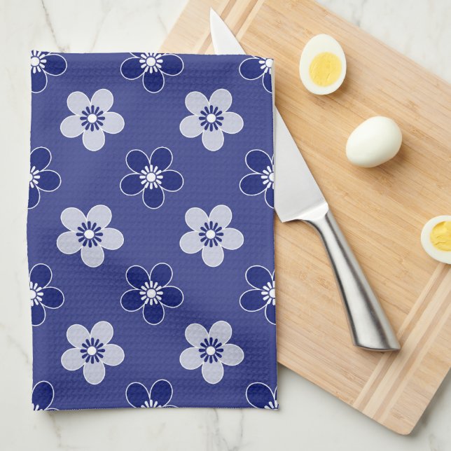 einfache blumenfeste blaue Muster Retro kleine Blu Geschirrtuch (Viertel Falte)