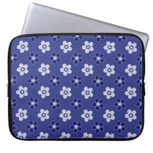 einfache blumenfeste blaue Muster Retro kleine Blu Laptopschutzhülle