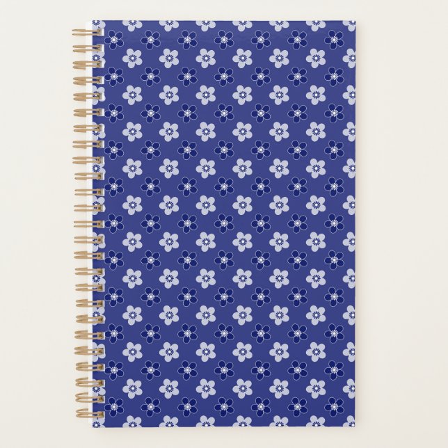 einfache blumenfeste blaue Muster Retro kleine Blu Planer (Vorderseite)