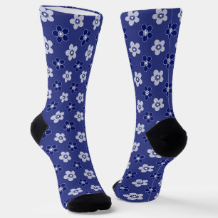 einfache blumenfeste blaue Muster Retro kleine Blu Socken