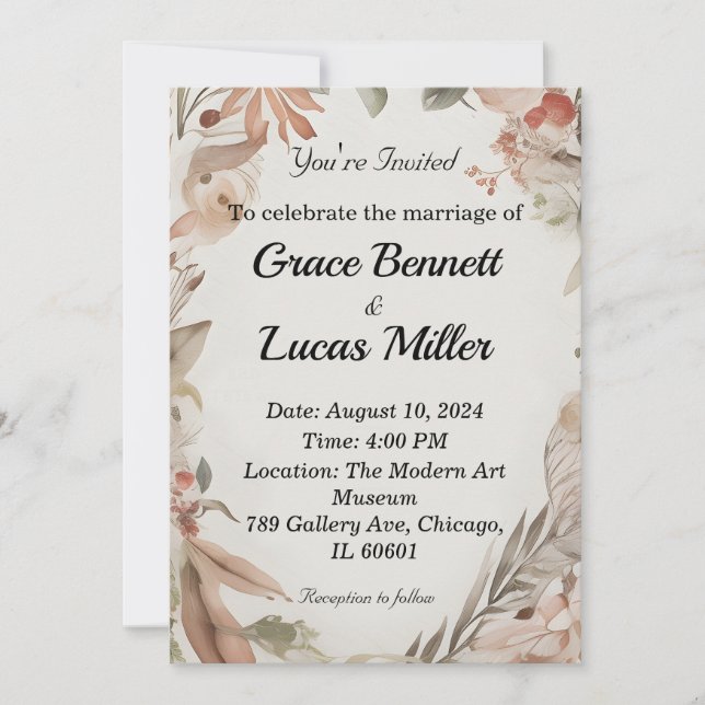 Einfache blumengemalte weiche Hochzeitseinladung Einladung (Vorderseite)
