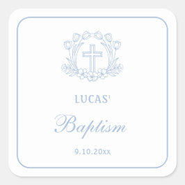 Einfache Blumenhellblauer Taufe Quadratischer Aufkleber