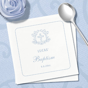 Einfache Blumenhellblauer Taufe Serviette