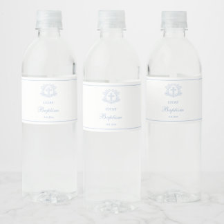 Einfache Blumenhellblauer Taufe Wasserflaschenetikett