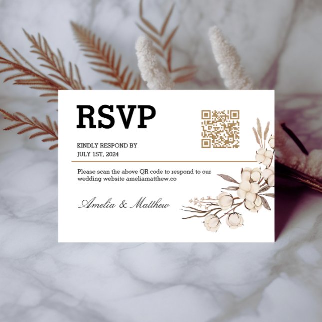 Einfache Blumenhochzeit RSVP I QR Code Elegante Ka (Von Creator hochgeladen)