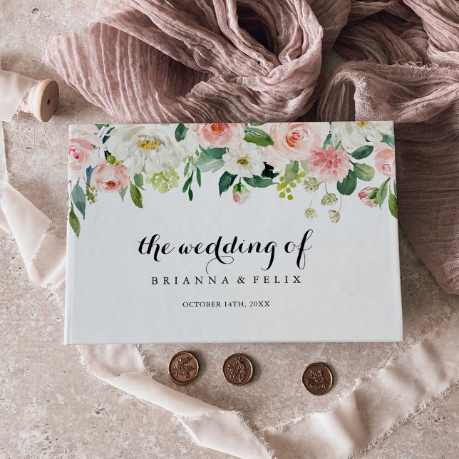 Einfache Blumenkalligrafie-Hochzeit Gästebuch (Von Creator hochgeladen)