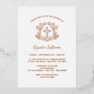 Einfache Blumenkreuz-Taufen Folieneinladung