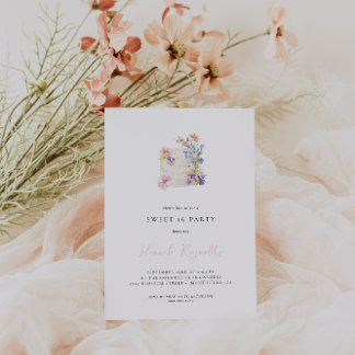 Einfache Blumenkuchen Sweet 16 Geburtstag Einladun Einladung