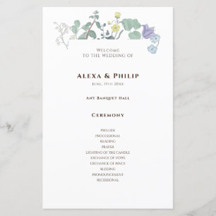 Einfache blumenminimalistische Hochzeitsprogramme