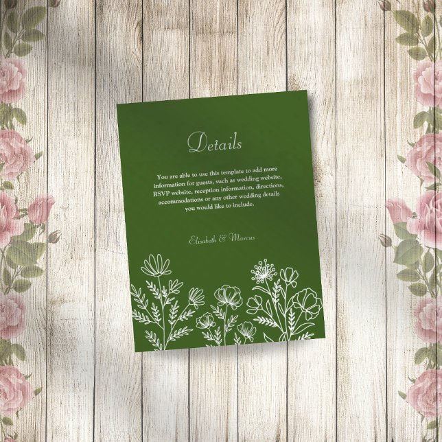 Einfache, blumenolivgrüne Hochzeitskarte Begleitkarte (Von Creator hochgeladen)