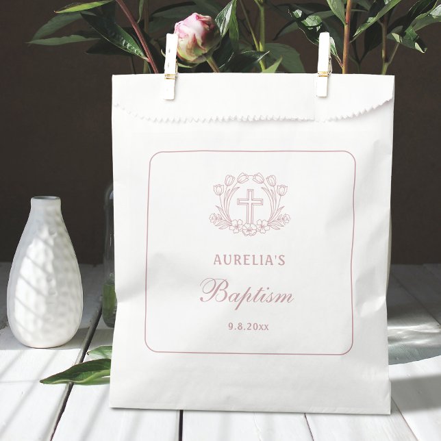 Einfache Blumenrosa-Taufe Geschenktütchen (Von Creator hochgeladen)