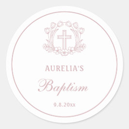 Einfache Blumenrosa-Taufe Runder Aufkleber