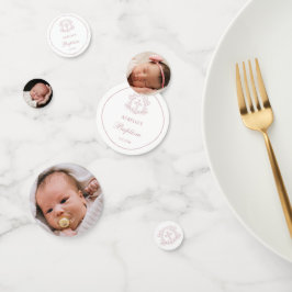 Einfache Blumenrosa-Tauftisch Konfetti