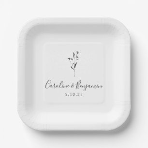 Einfache Blumenschrift White Boho Wedding Custom Pappteller