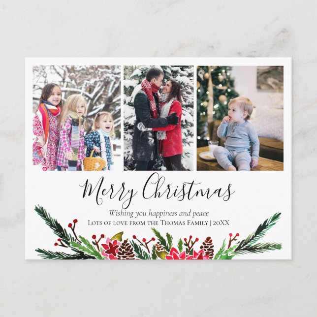 Einfache Blumenweihnachtskollektion Feiertagspostkarte (Vorderseite)